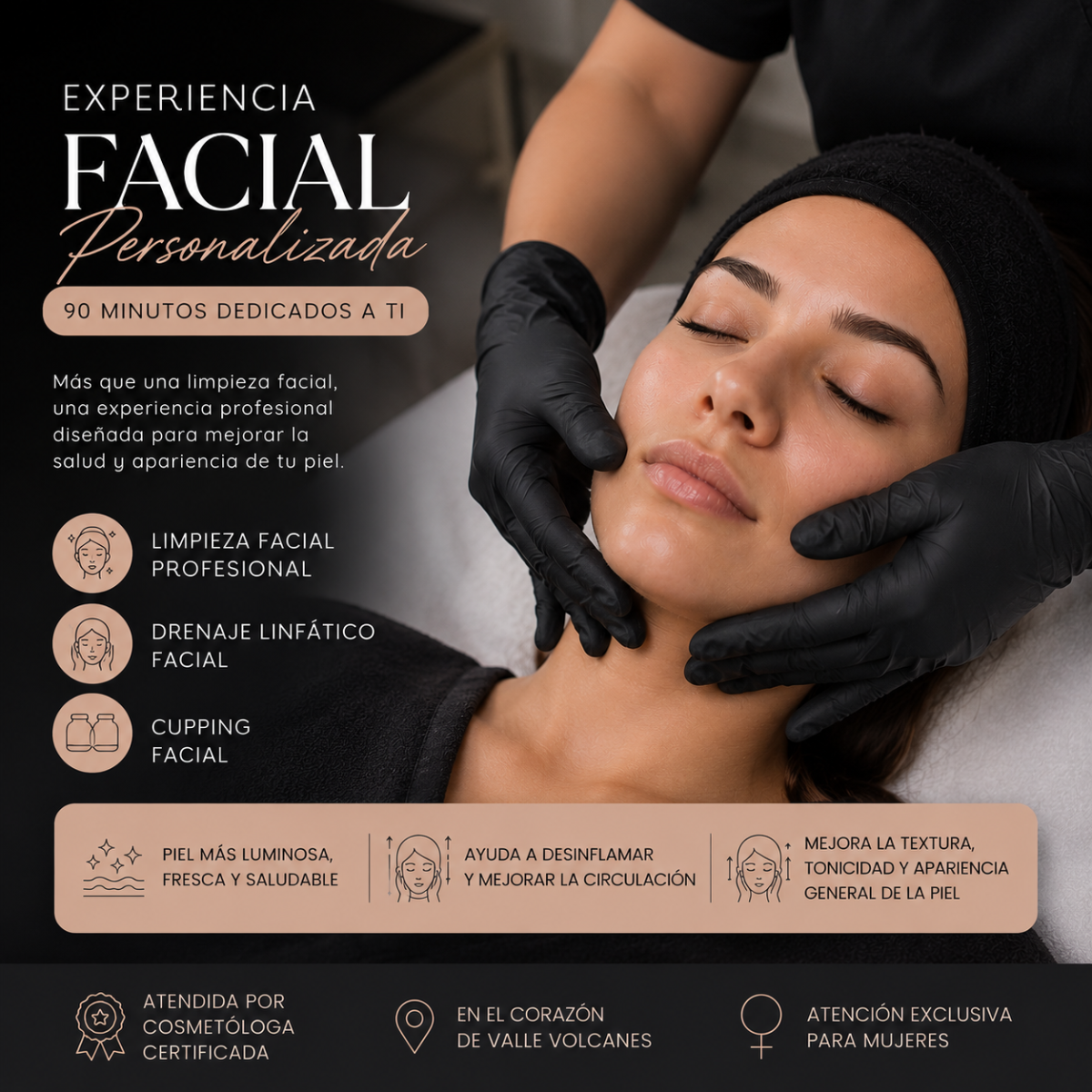 Limpieza Facial Profesional y personalizada ± Drenaje Linfatico Facial + Cupping | Solo Mujeres