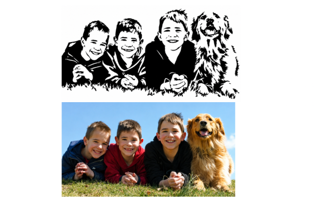 Retrato Gráfico 30x20 (4 rostros: mascotas y/o personas)